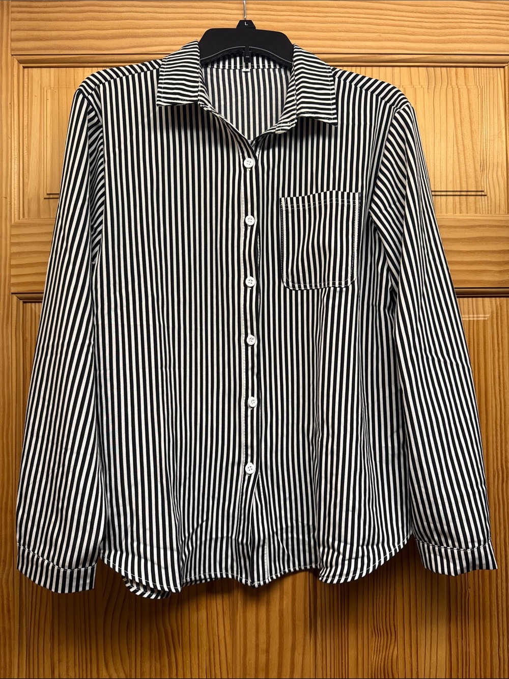Black & White Vertical Stripe Button-Up Shirt